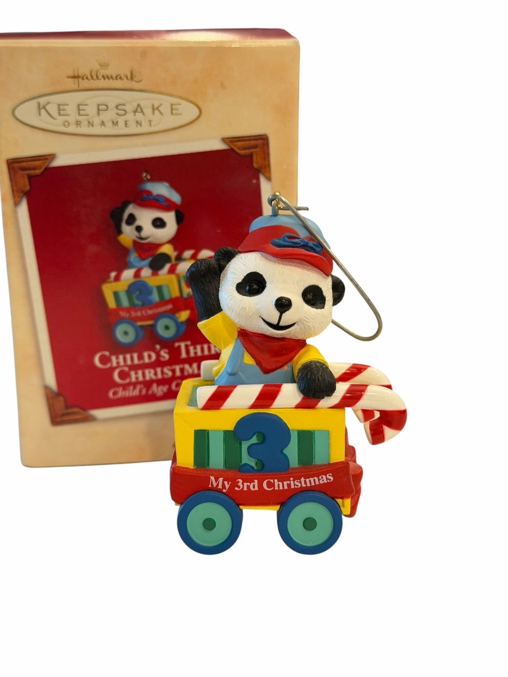 Child's Third Christmas Panda Bear Candy Canes 2002 Hallmark Keepsake Ornament